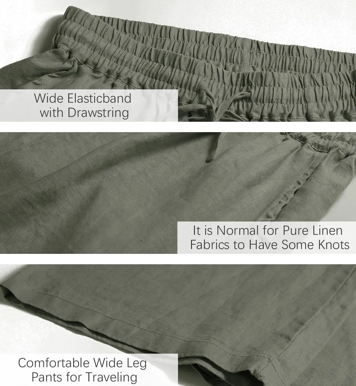 ECUPPER Womens Linen Cropped Pants Loose Casual Capri Cotton Wide Leg Plus Size Elastic Waist with Drawstring Trouses