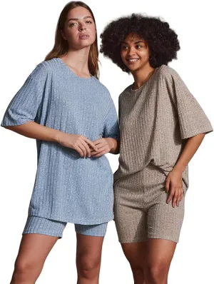 Ekouaer 2 Pack Women's Pajama Set Ribbed Knit Matching Outfits Biker Shorts Sleepwear Loungewear Sweatsuits for Bosom Friend S