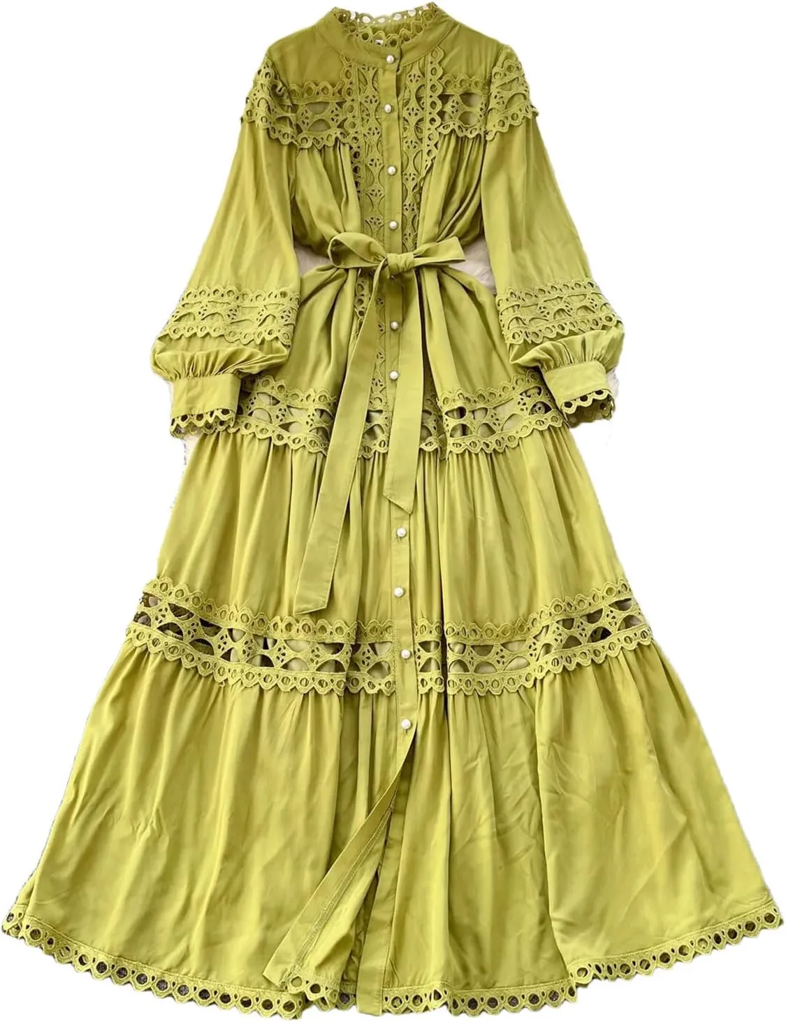 Elegant Long Maxi Hollow Out Dress Shirt Women Summer Button Embroidery Evening Party Dress