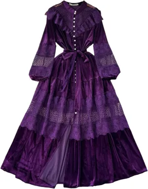 Elegant Mesh Hollow Out Single Breasted Vintage Puff Sleeves Bandage Ruffle Slim Dresses
