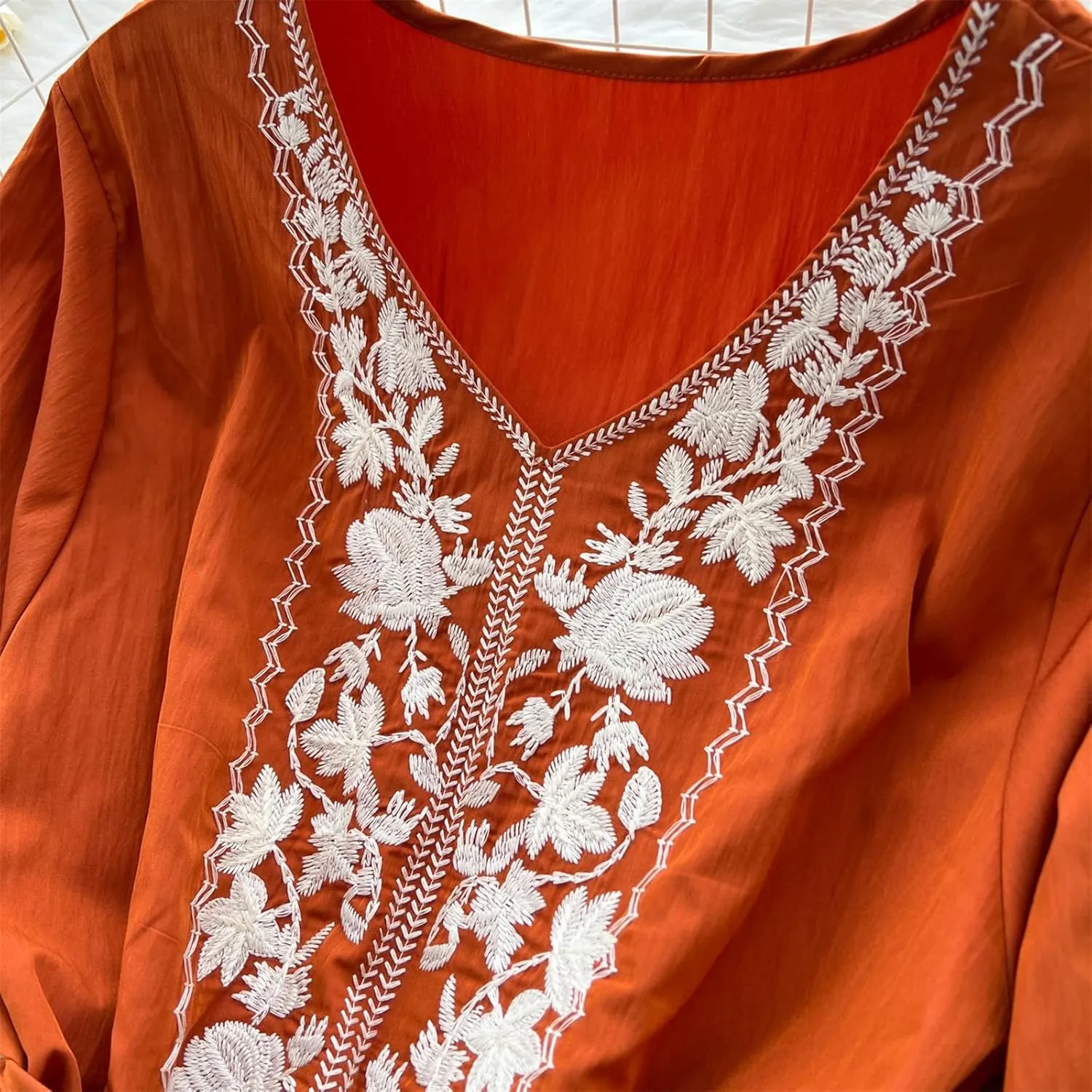 Elegant V-Neck Embroidered Lace-Up Vintage Long Sleeves Slim Long Dresses French Evening Party Women Clothing