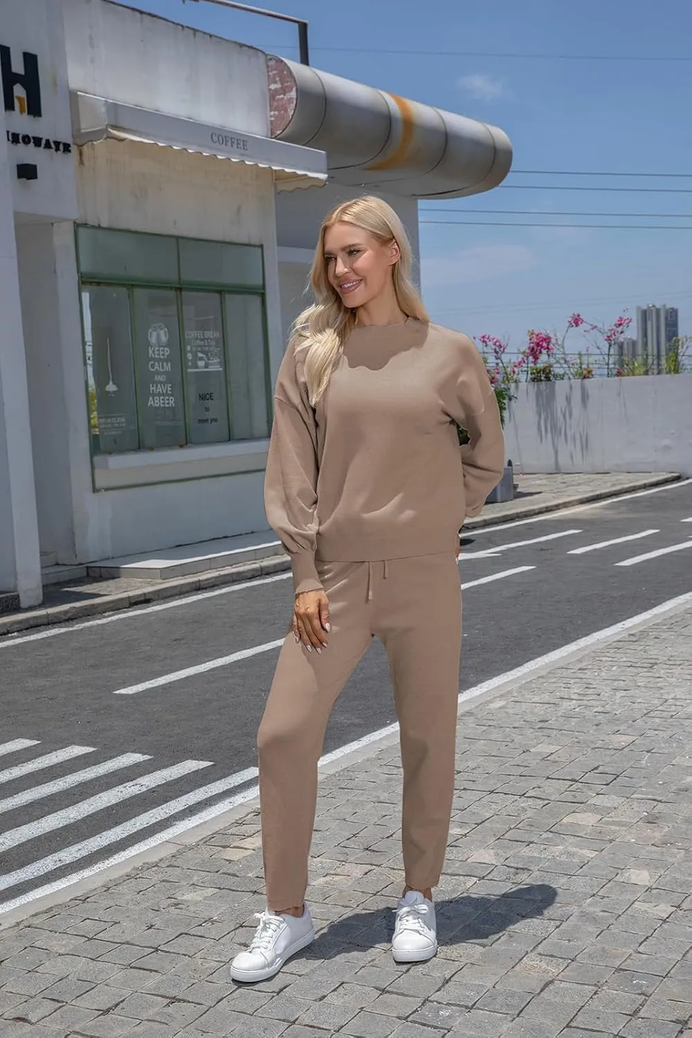 ETCYY NEW Women's Sweater Sets 2 Piece Outfits Lounge Sets with Knit Sweater Tops and Sweatpants