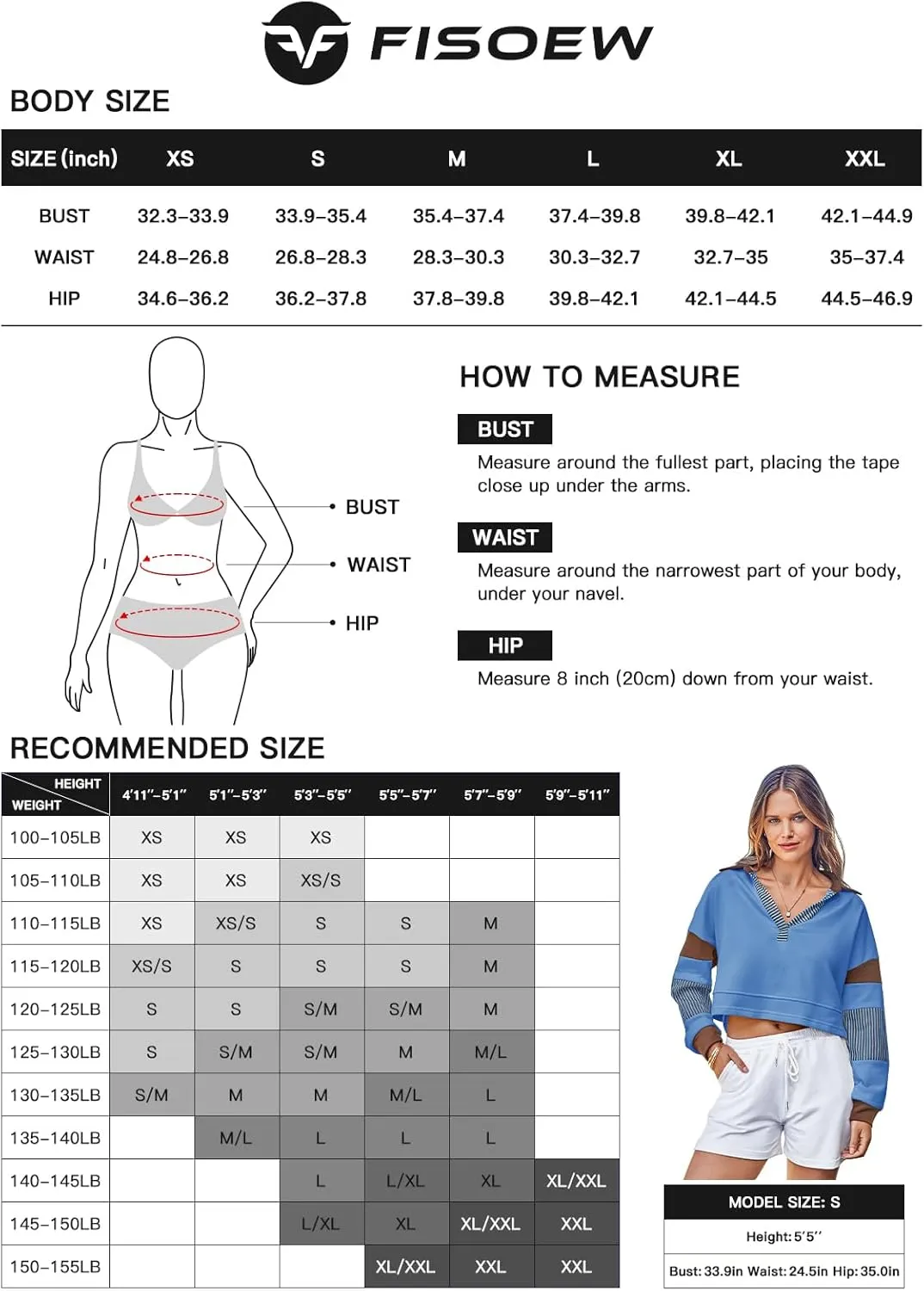 Fisoew Women's Long Sleeve Crop Tops Polo V Neck Color Block Casual Loose Pullover Cropped Sweatshirt