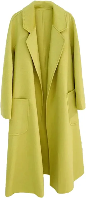 Fjnbbiot Double-Sided Wool Coat Women Long Autumn Winter Coat Elegant Notched Collar Double Breasted Wool Blend Over Coat