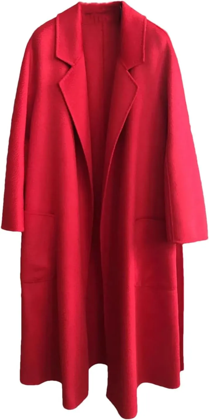 Fjnbbiot Double-Sided Wool Coat Women Long Autumn Winter Coat Elegant Notched Collar Double Breasted Wool Blend Over Coat