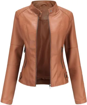 Fjnbbiot Leather Jacket Women Autumn Spring Moto Biker Zipper Jacket