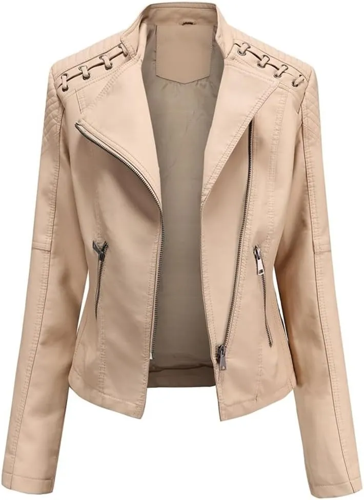 Fjnbbiot Spring Autumn Pu Faux Leather Jacket For Women Fashion Moto Biker Short Coats Luxury Casual Zipper Outerwears