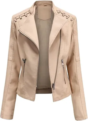 Fjnbbiot Spring Autumn Pu Faux Leather Jacket For Women Fashion Moto Biker Short Coats Luxury Casual Zipper Outerwears