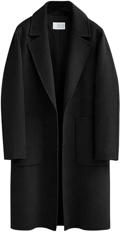 Fjnbbiot Women's Double-Sided Woolen Coat Long Loose Woolen Coat Elegant Notched Collar Double Breasted Wool Blend Over Coat