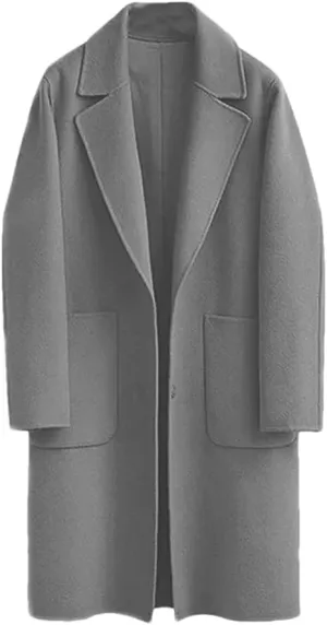 Fjnbbiot Women's Double-Sided Woolen Coat Long Loose Woolen Coat Elegant Notched Collar Double Breasted Wool Blend Over Coat