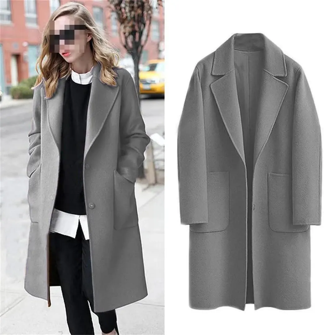 Fjnbbiot Women's Double-Sided Woolen Coat Long Loose Woolen Coat Elegant Notched Collar Double Breasted Wool Blend Over Coat
