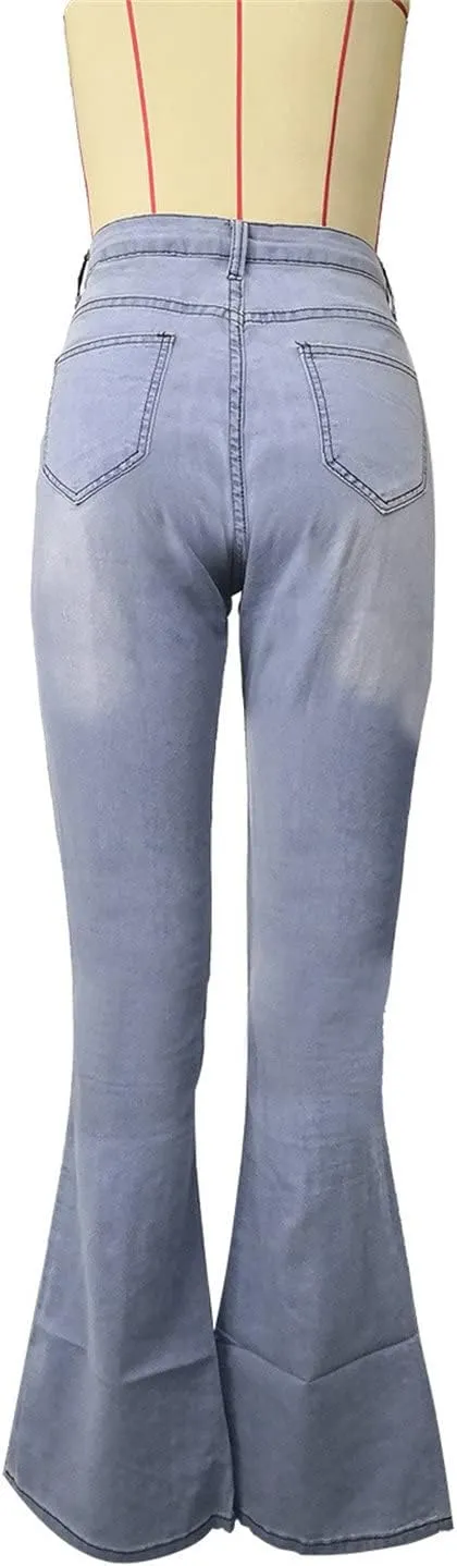Flare Bell Bottom Jeans for Women High Waisted Stretch Wide Leg Denim Pants Classic Slimming Retro Comfy Jean