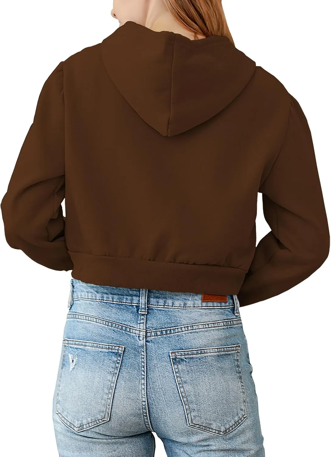 Fleece Cropped Zip Up Hoodie for Women Cute Drawstring Hooded Sweatshirts Casual Solid Crop Jacket Top with Pockets