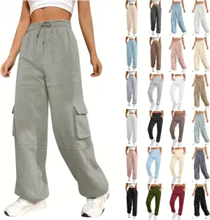 Fleece Lined Joggers Women Stretchy High Waisted Baggy Cargo Sweatpants Casual Warm Thermal Cotton Joggers with Pockets