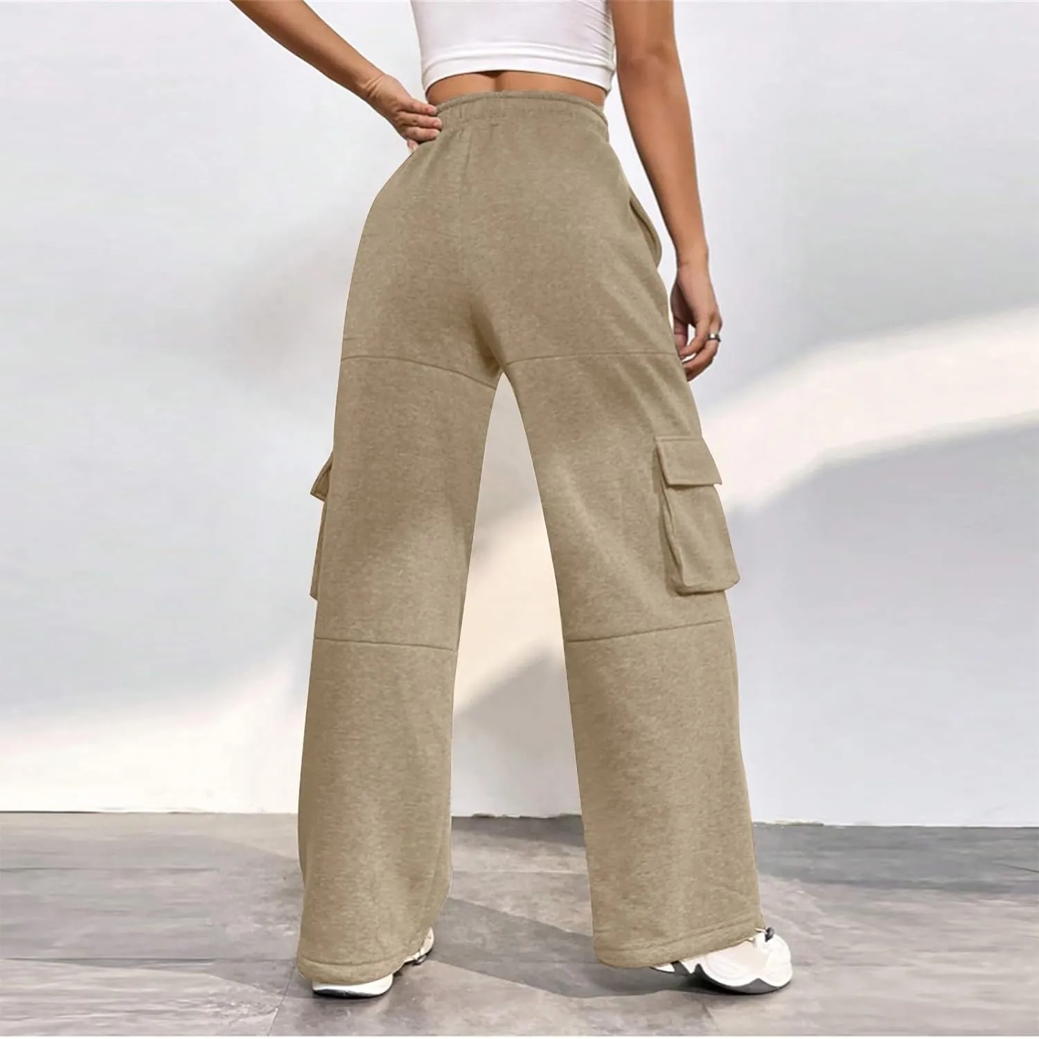 Fleece Lined Joggers Women Stretchy High Waisted Baggy Cargo Sweatpants Casual Warm Thermal Cotton Joggers with Pockets