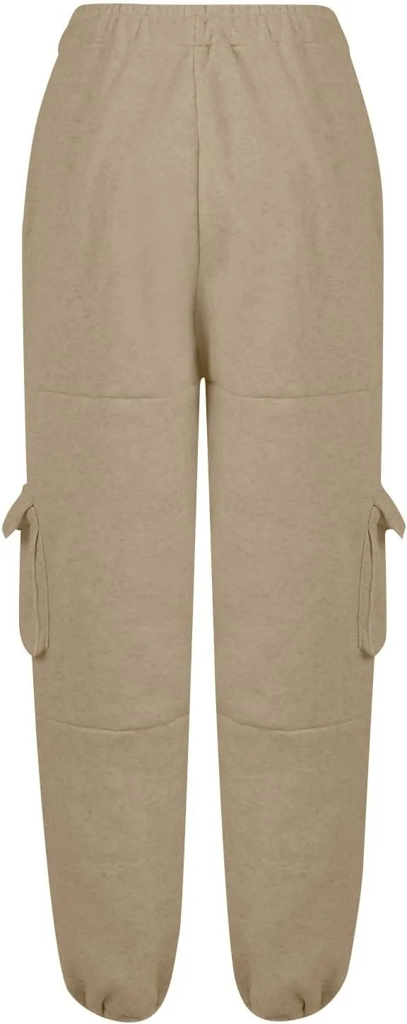 Fleece Lined Joggers Women Stretchy High Waisted Baggy Cargo Sweatpants Casual Warm Thermal Cotton Joggers with Pockets
