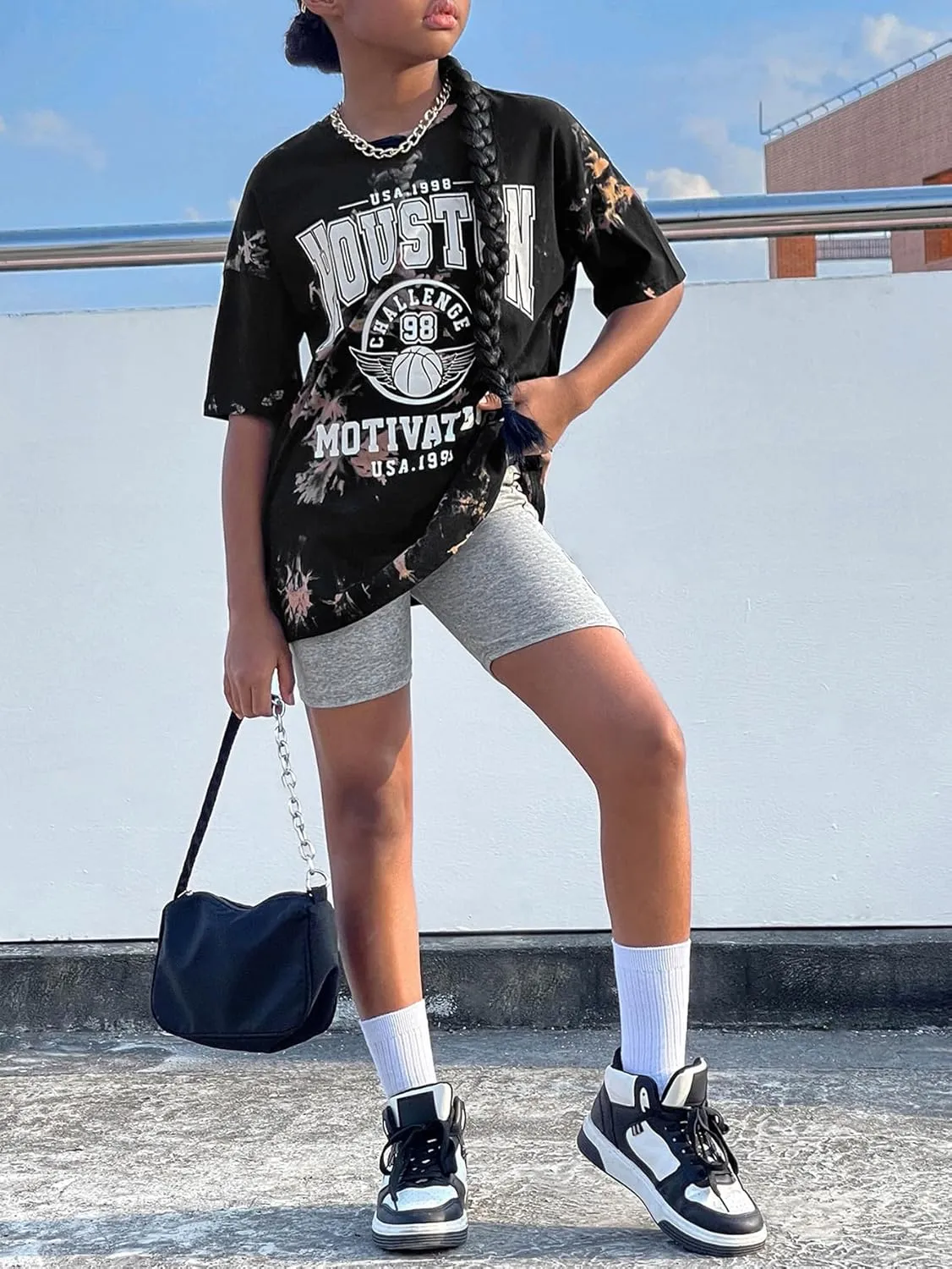 Floerns Girl's Letter Graphic Short Sleeve T Shirt Tie Dye Crew Neck Oversized Tee Tops