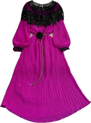 French Lace Up Long Sleeve O Neck Dress Chic Fashion A-Line Women Dress