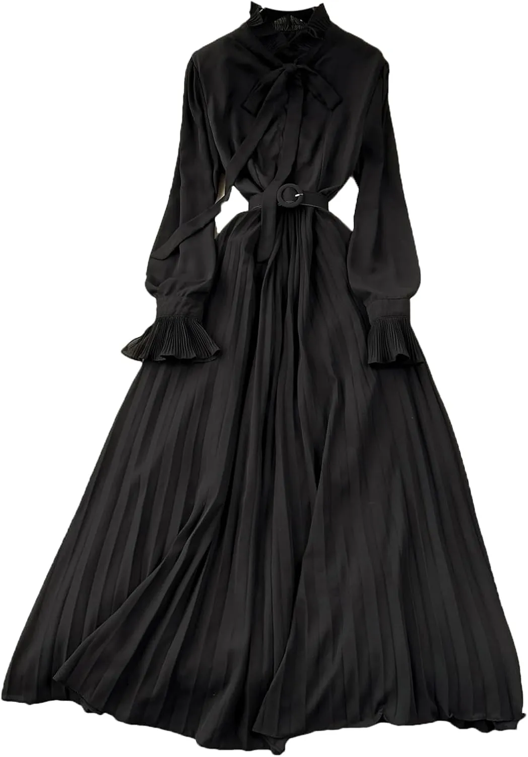French Vintage Elegant Pleated Bow A-Line Dress Casual Women Fashion Vacation Spring Summer Dresses