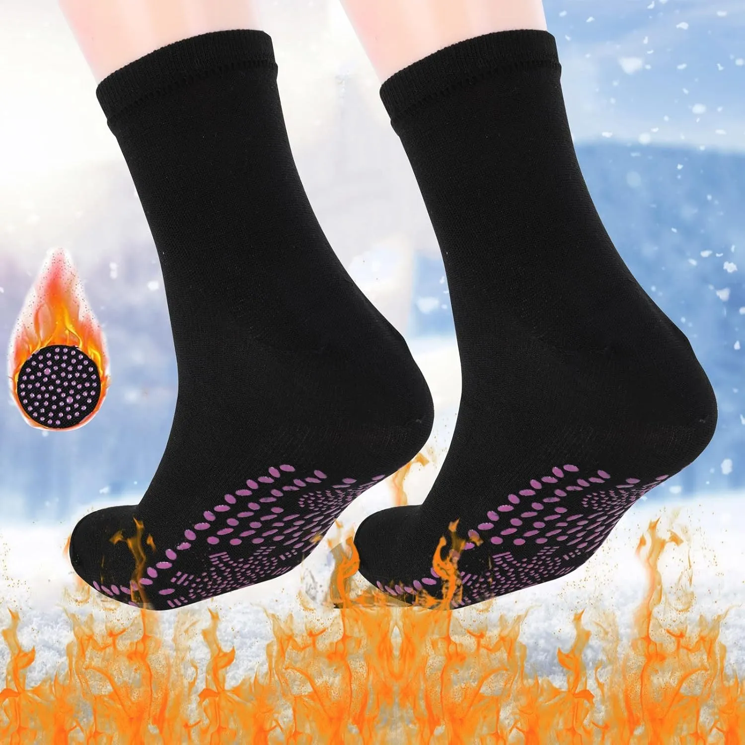 GIERIDUC Cotton Soft Over the Knee High Long Stockings Unisex Tourmaline Socks Warm Socks Heating Self Fishnet Stockings