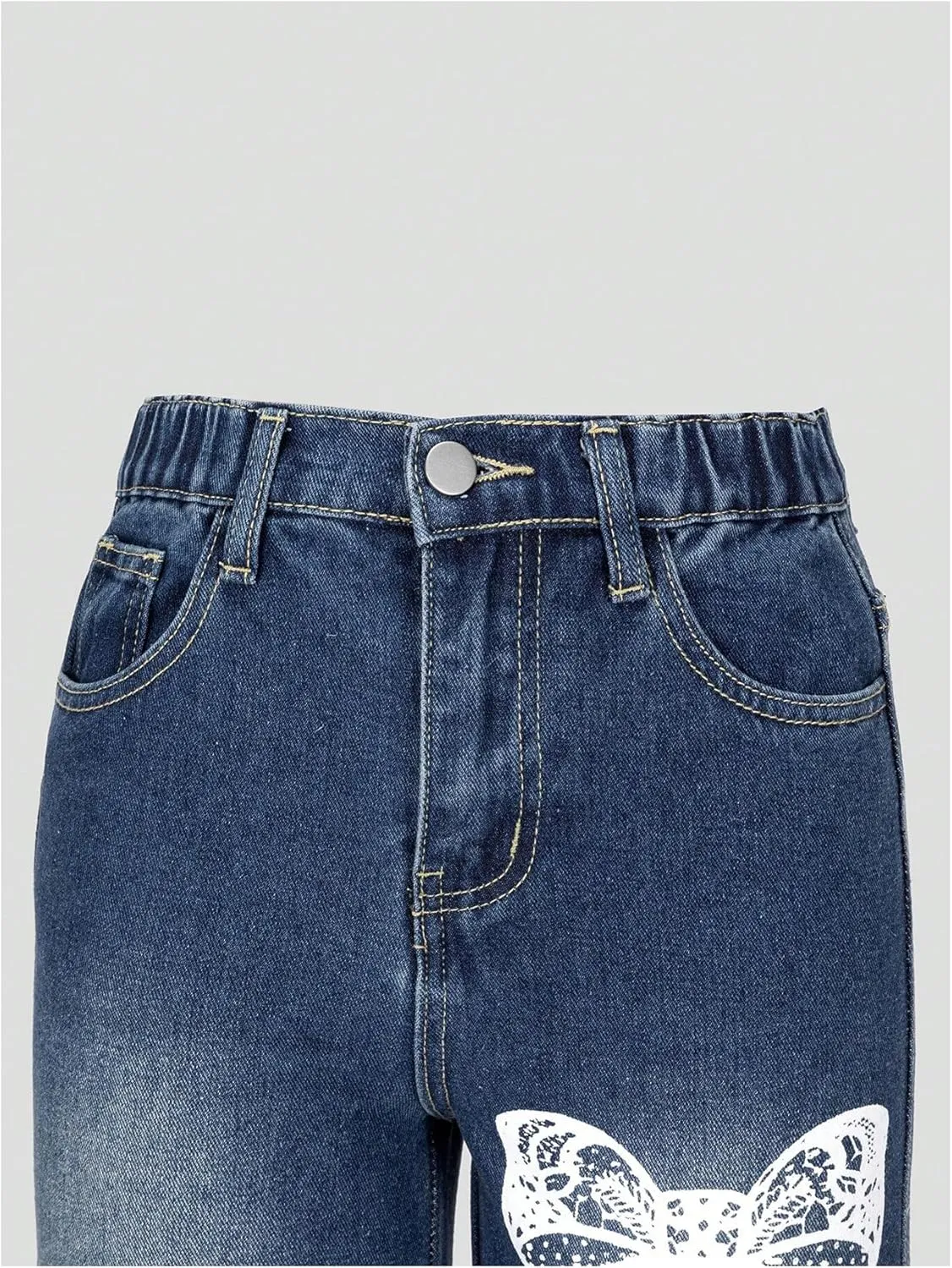 Girl's Y2k Bow Print Baggy Jeans Wide Leg High Waisted Denim Pants