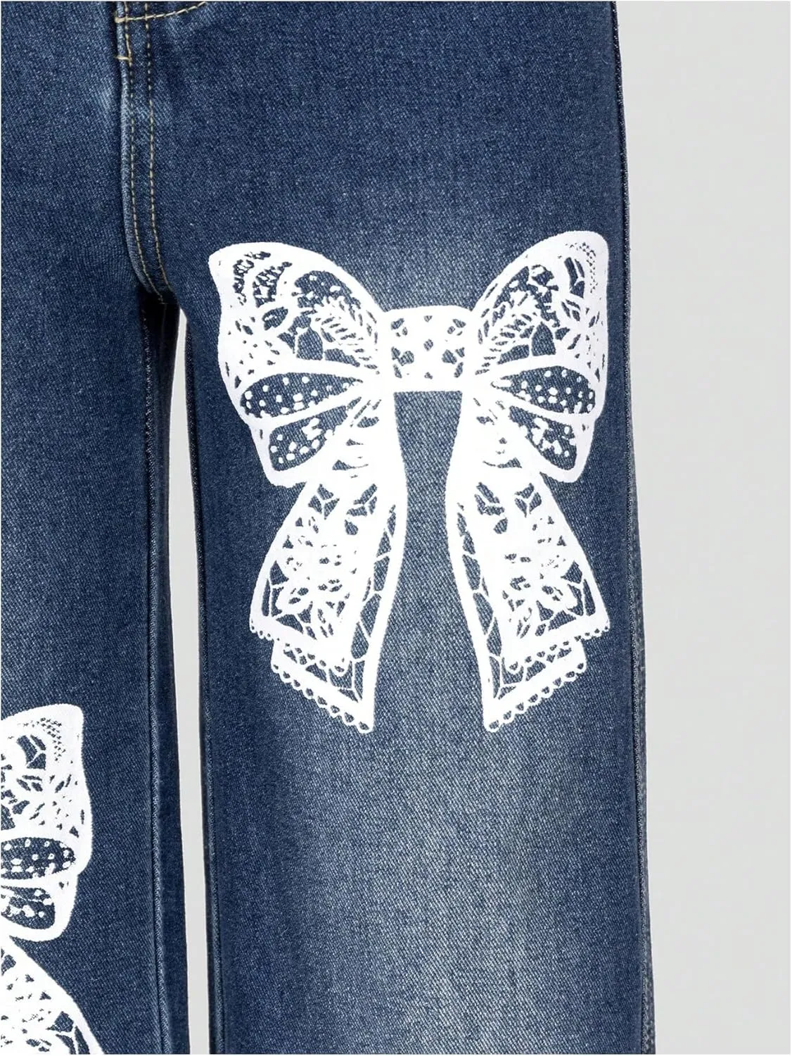 Girl's Y2k Bow Print Baggy Jeans Wide Leg High Waisted Denim Pants