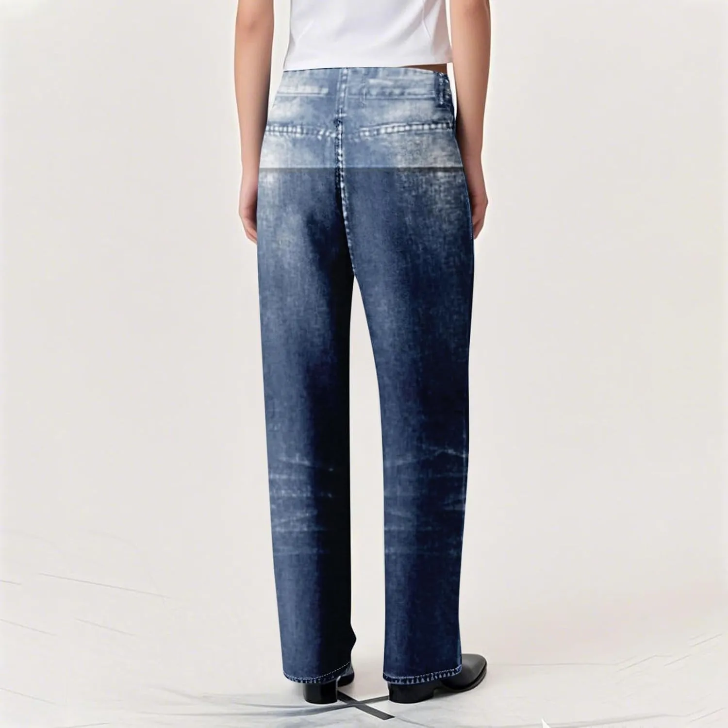 GOFULY French Terry Sweatpants That Look Like Jeans,Denim Print Wide Leg Pants Stretchy Elastic Waisted Sweatpants Casual