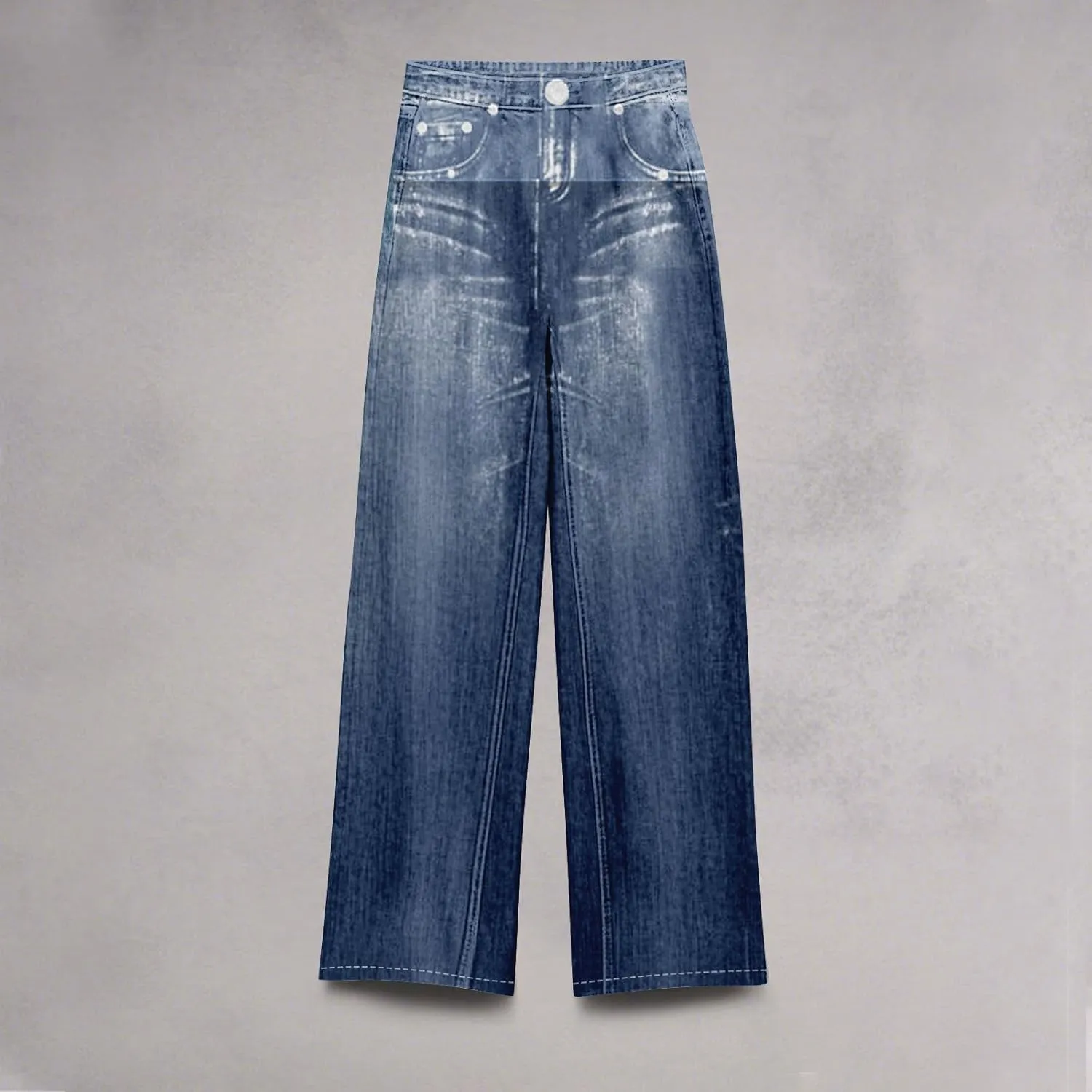 GOFULY French Terry Sweatpants That Look Like Jeans,Denim Print Wide Leg Pants Stretchy Elastic Waisted Sweatpants Casual