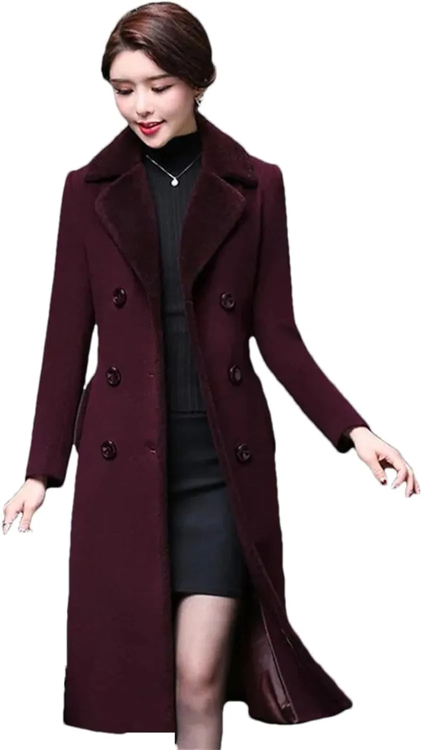 Haitpant Women's Autumn Winter Blend Wool Coat Korean Mother's Woolen Jackets Long Thicken Faux Fur Overcoat