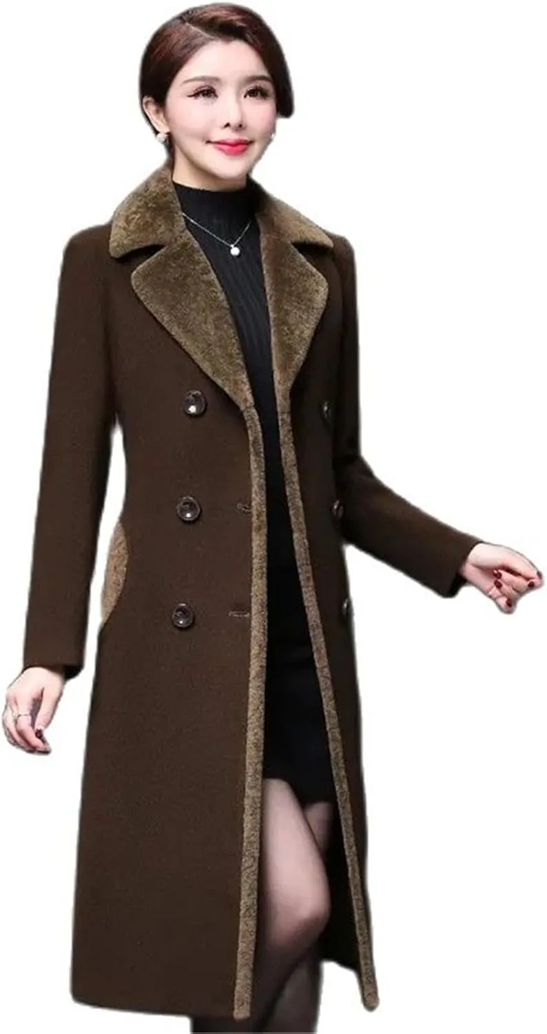 Haitpant Women's Autumn Winter Blend Wool Coat Korean Mother's Woolen Jackets Long Thicken Faux Fur Overcoat