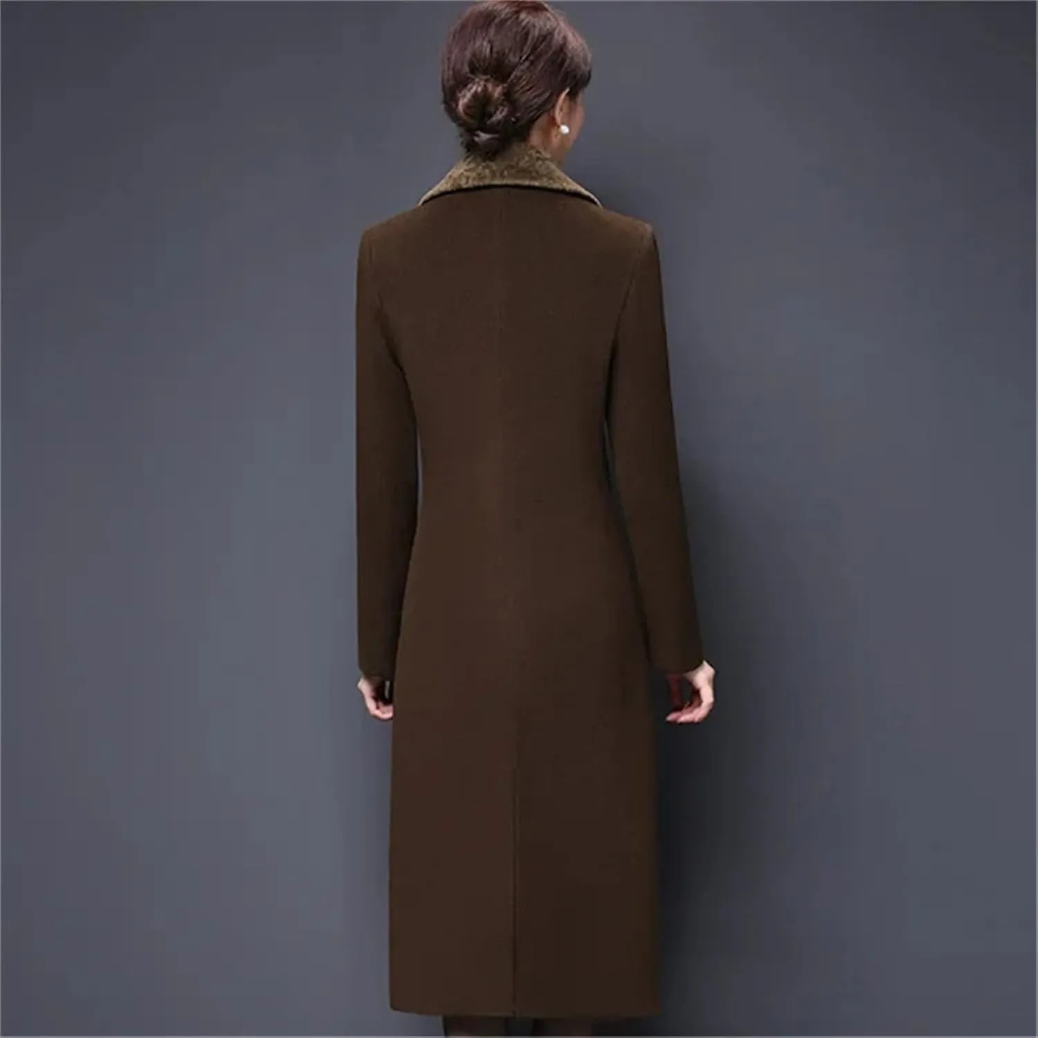 Haitpant Women's Autumn Winter Blend Wool Coat Korean Mother's Woolen Jackets Long Thicken Faux Fur Overcoat