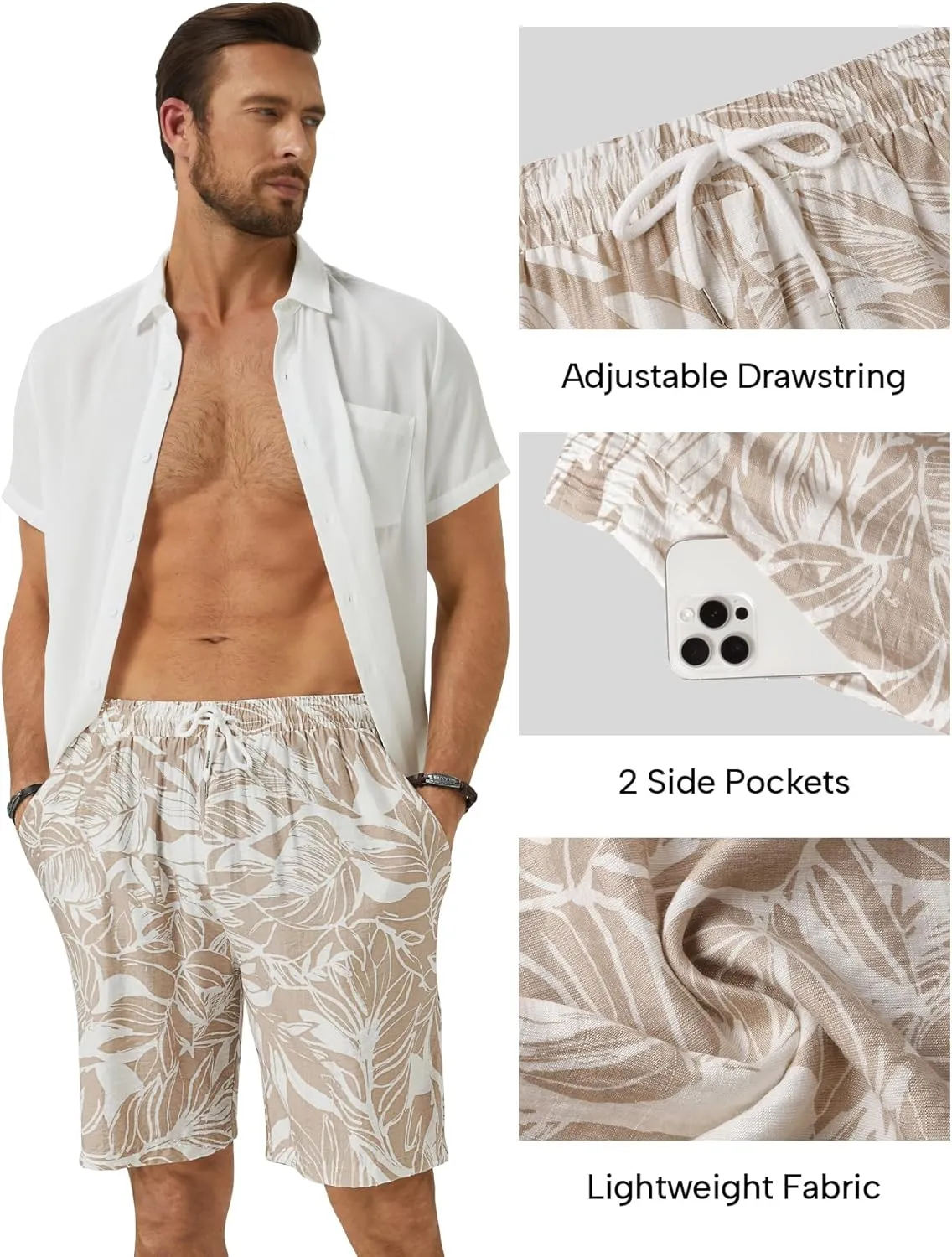 Hardaddy Men's Hawaiian Beach Shorts Lightweight Elastic Waist Lounge Pants for Travel & Sleep