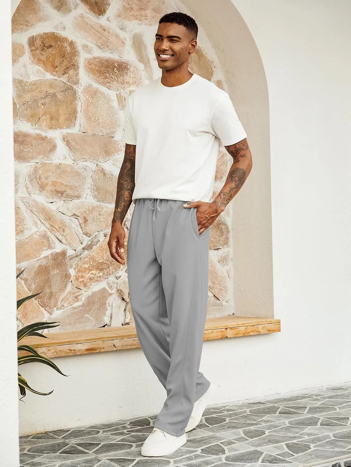 Hardaddy Men's Yoga Sweatpants Athletic Lounge Pants Open Bottom Casual Drawstring Jogger Pants for Men with Pockets