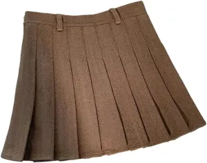 High Waist Pleated Skirts Women Fall Winter Thick Solid Mini Tennis Skirt