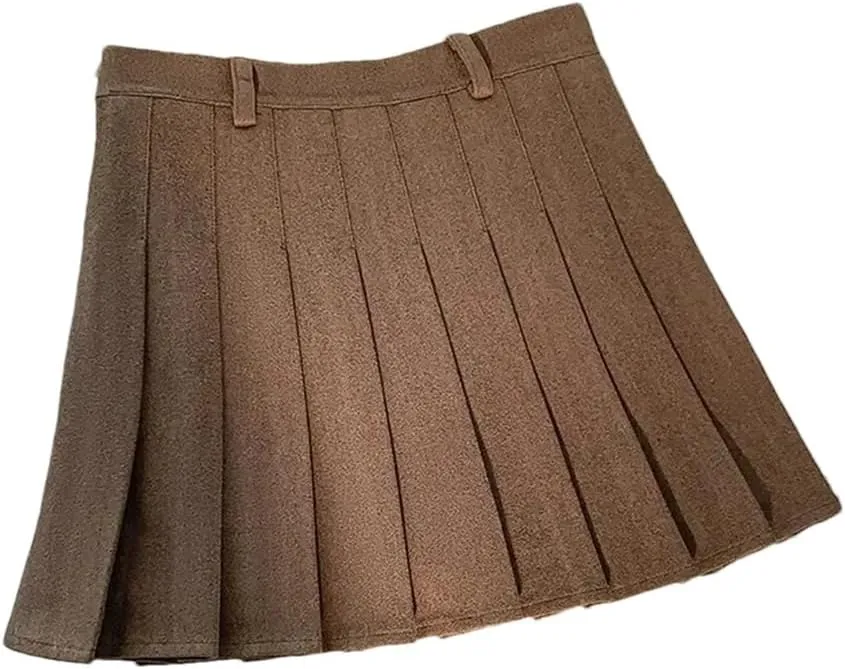 High Waist Pleated Skirts Women Fall Winter Thick Solid Mini Tennis Skirt