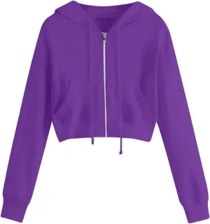 Hoodie for Women Zip Up Crop Sweatshirt Casual Long Sleeve Jacket Cute Hoodies Lightweight Sweatshirt with Pockets