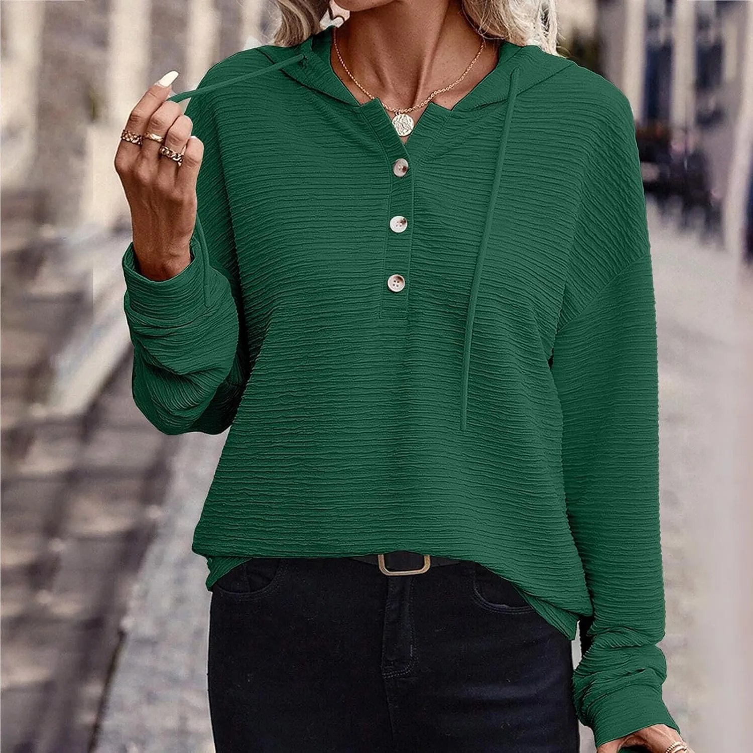 Hoodies for Women Oversized Sweatshirt Pullover Long Sleeve Tops V Neck Plain Color Shirt Sretchy Soft Fall Tops