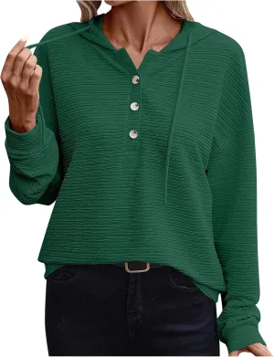 Hoodies for Women Oversized Sweatshirt Pullover Long Sleeve Tops V Neck Plain Color Shirt Sretchy Soft Fall Tops