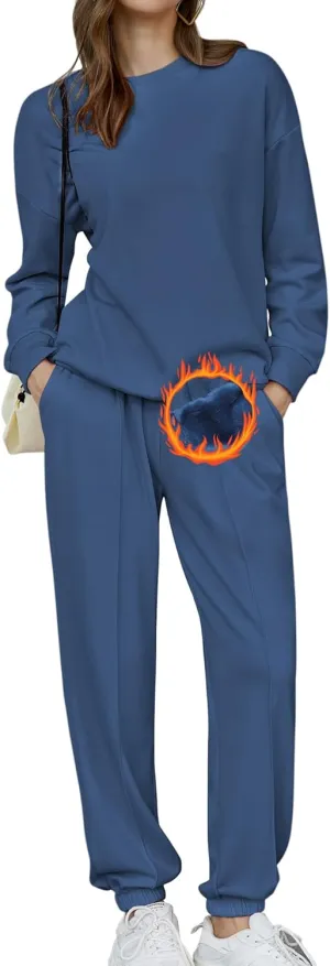 HOTOUCH Fleece Sweatsuit 2 Piece Outfit Winter Sherpa Lined Tracksuit Warm Up Suits Thick Sweatshirt and Sweatpants Sets