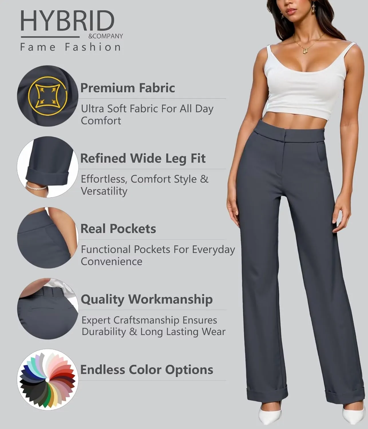 Hybrid & Company Women's High Waisted Straight Leg Suit Pants Business Work Casual Slacks Trousers