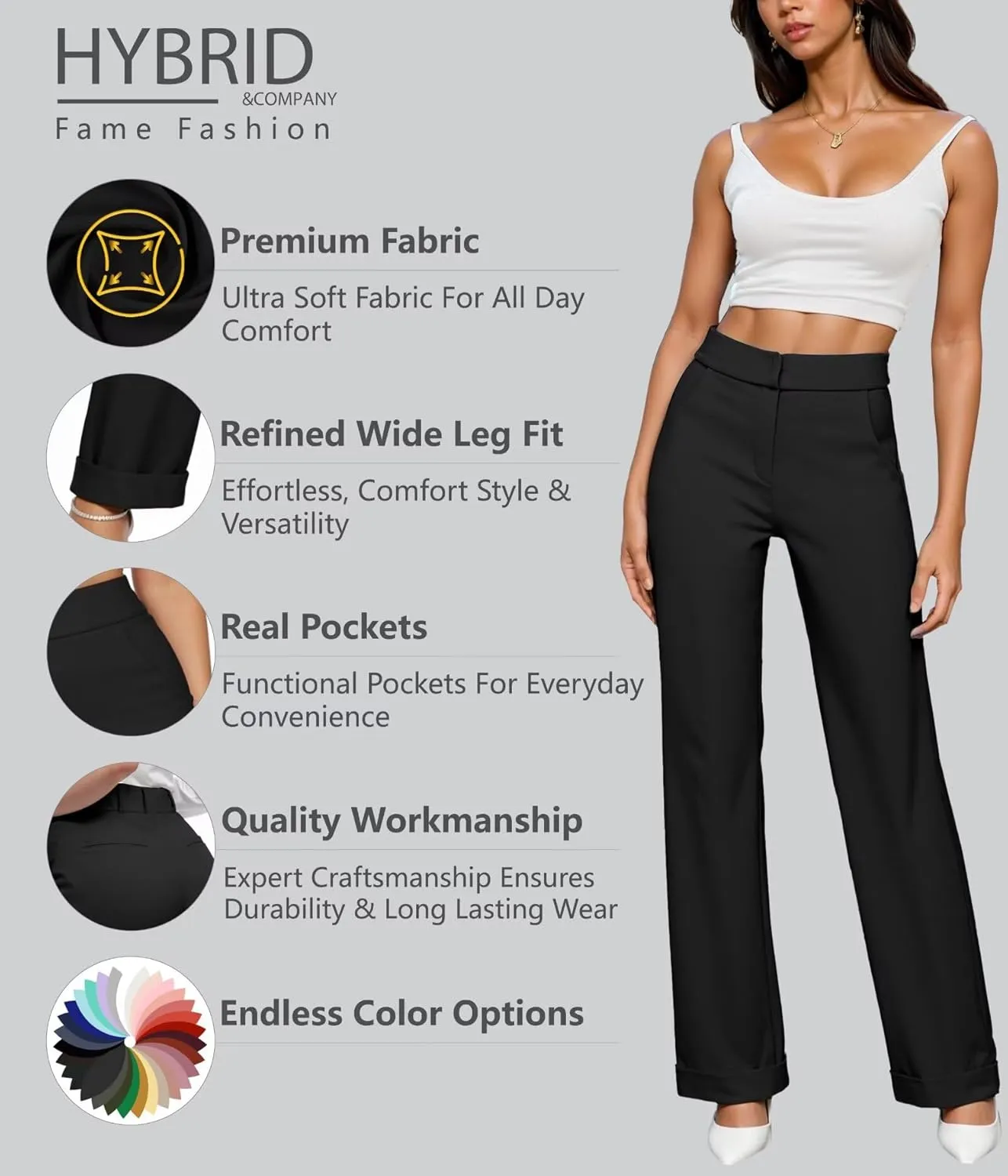 Hybrid & Company Women's High Waisted Straight Leg Suit Pants Business Work Casual Slacks Trousers