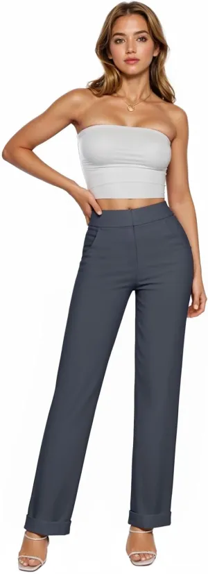Hybrid & Company Women's High Waisted Straight Leg Suit Pants Business Work Casual Slacks Trousers