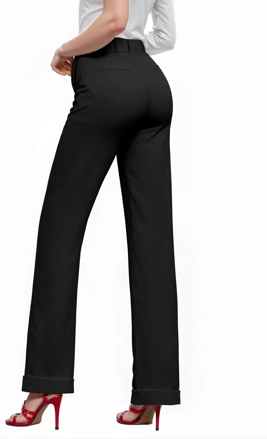 Hybrid & Company Women's High Waisted Straight Leg Suit Pants Business Work Casual Slacks Trousers