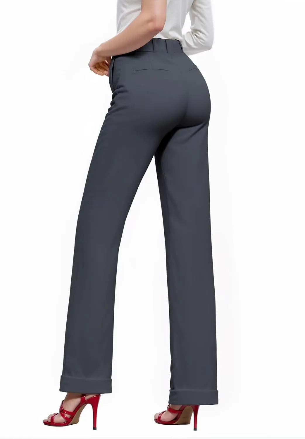 Hybrid & Company Women's High Waisted Straight Leg Suit Pants Business Work Casual Slacks Trousers