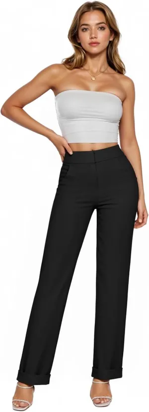 Hybrid & Company Women's High Waisted Straight Leg Suit Pants Business Work Casual Slacks Trousers