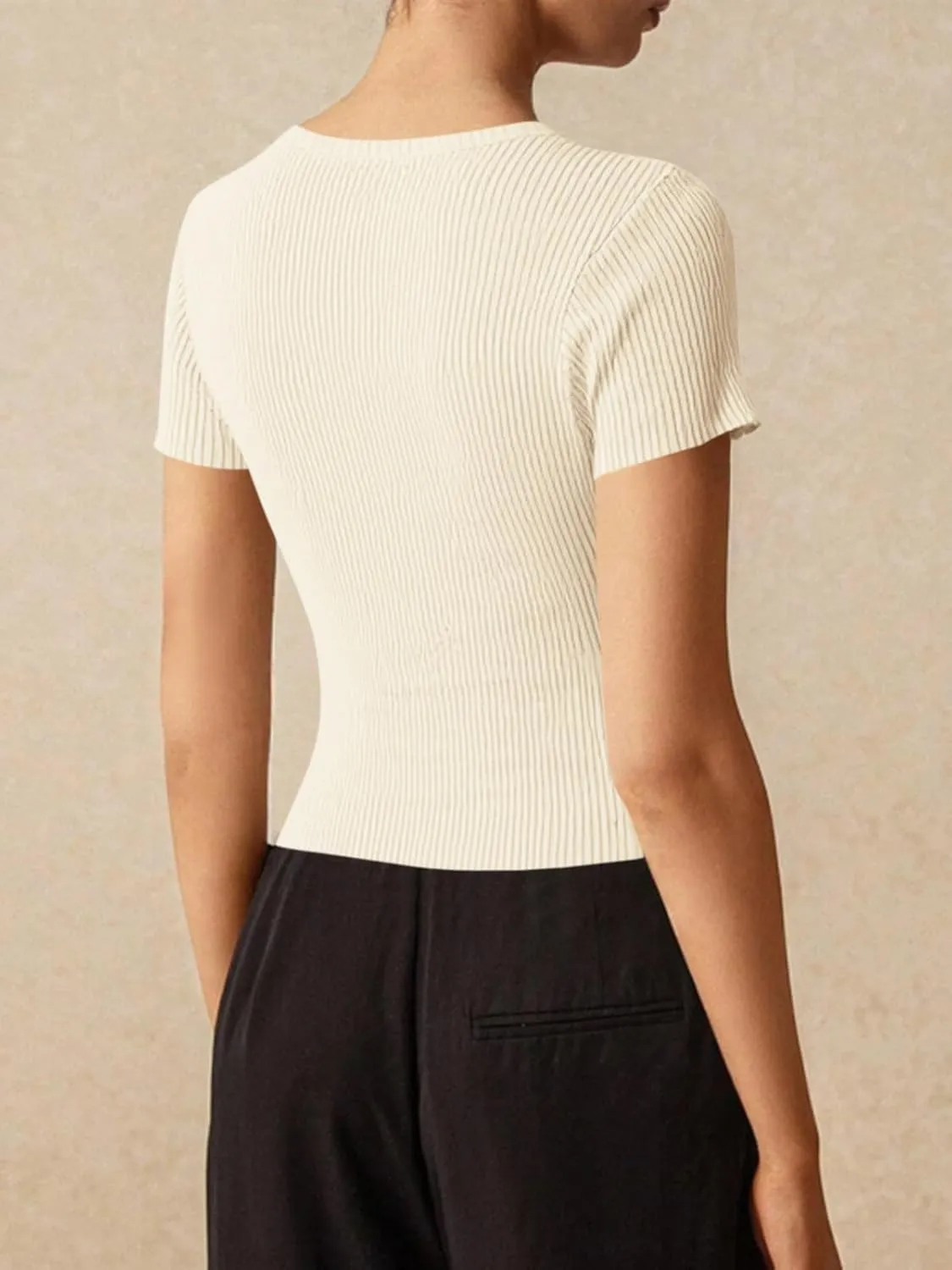 Imily Bela Womens Short Sleeve Sweater Tops Summer Button Down Casual Ribbed Knit Slim Fit Cropped Cardigan Shirts