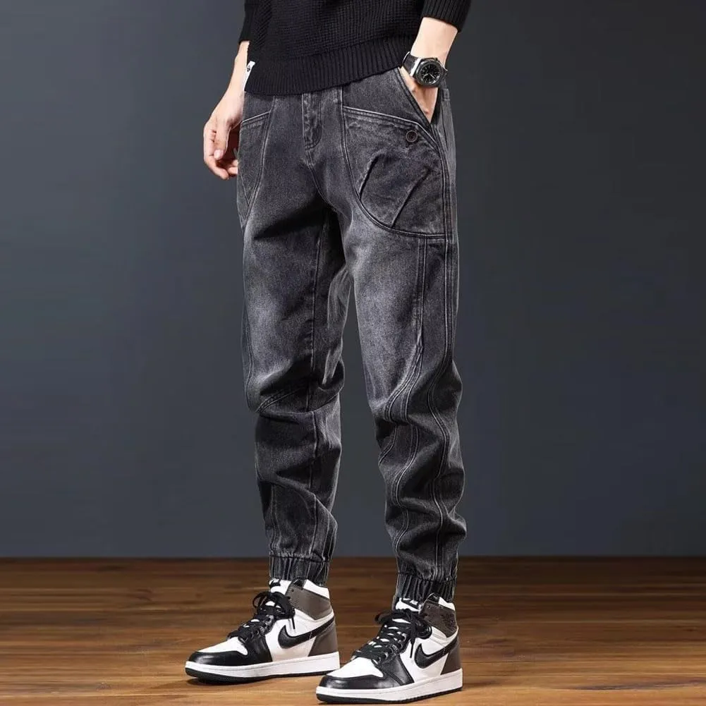 Jeans for Men Relaxed Fit Tapered High Rise Designer Jogger Denim Pants