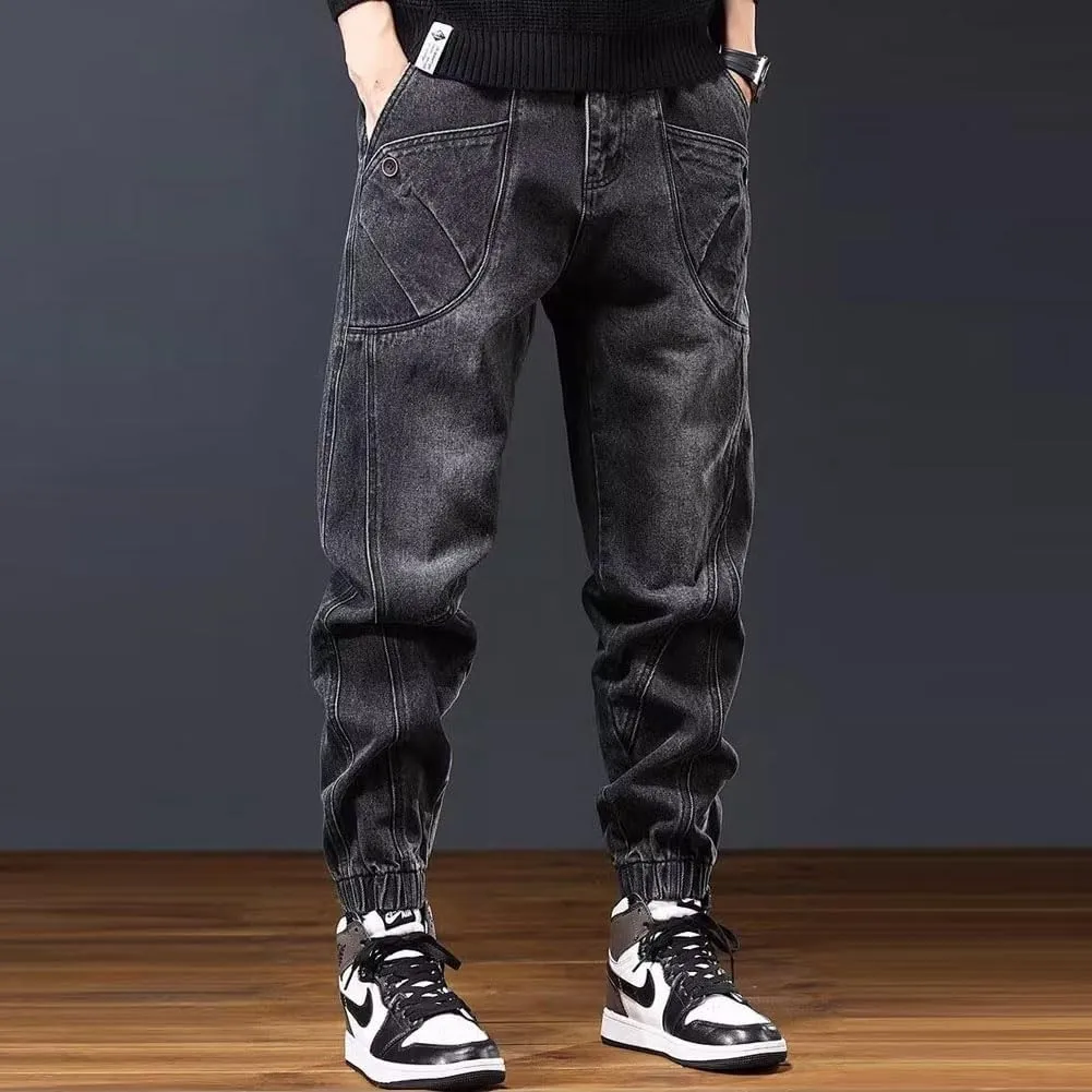 Jeans for Men Relaxed Fit Tapered High Rise Designer Jogger Denim Pants