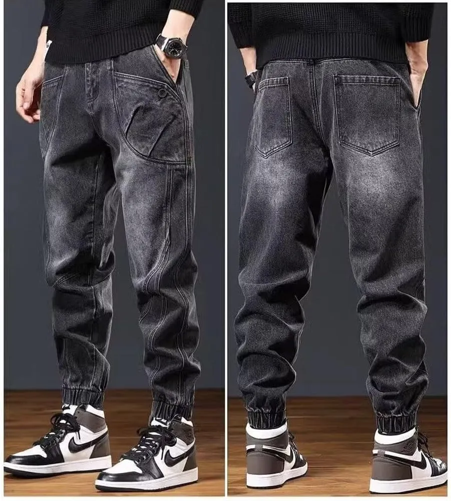 Jeans for Men Relaxed Fit Tapered High Rise Designer Jogger Denim Pants
