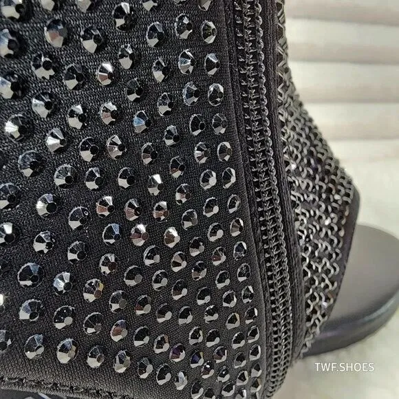 Just Doit Rhinestones Flat Bootie Thong Sandals Black